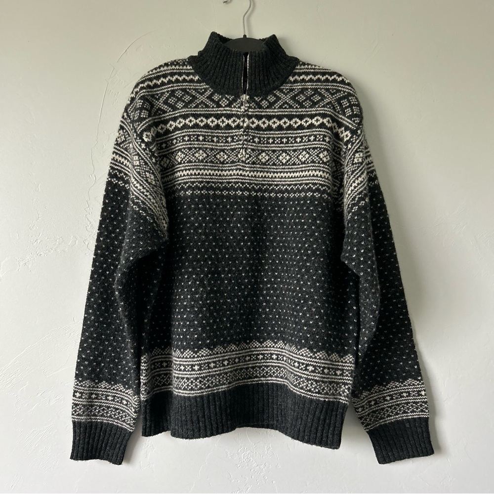Gap Vintage Shetland Wool Fair Isle Knit 1/4 Zip Sweater Large Ski Nordic Winter